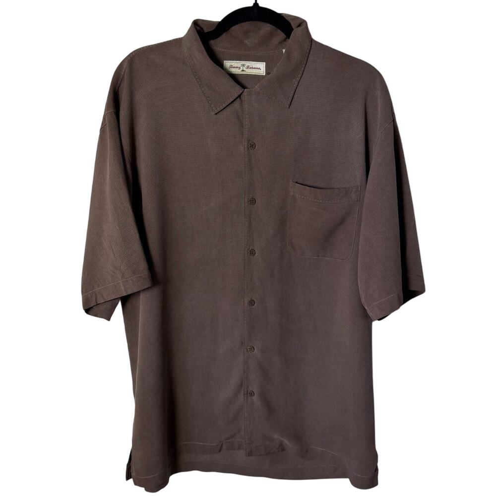 Tommy Bahama Men's L Brown 100% Silk Camp Shirt Short Sleeve Button Front